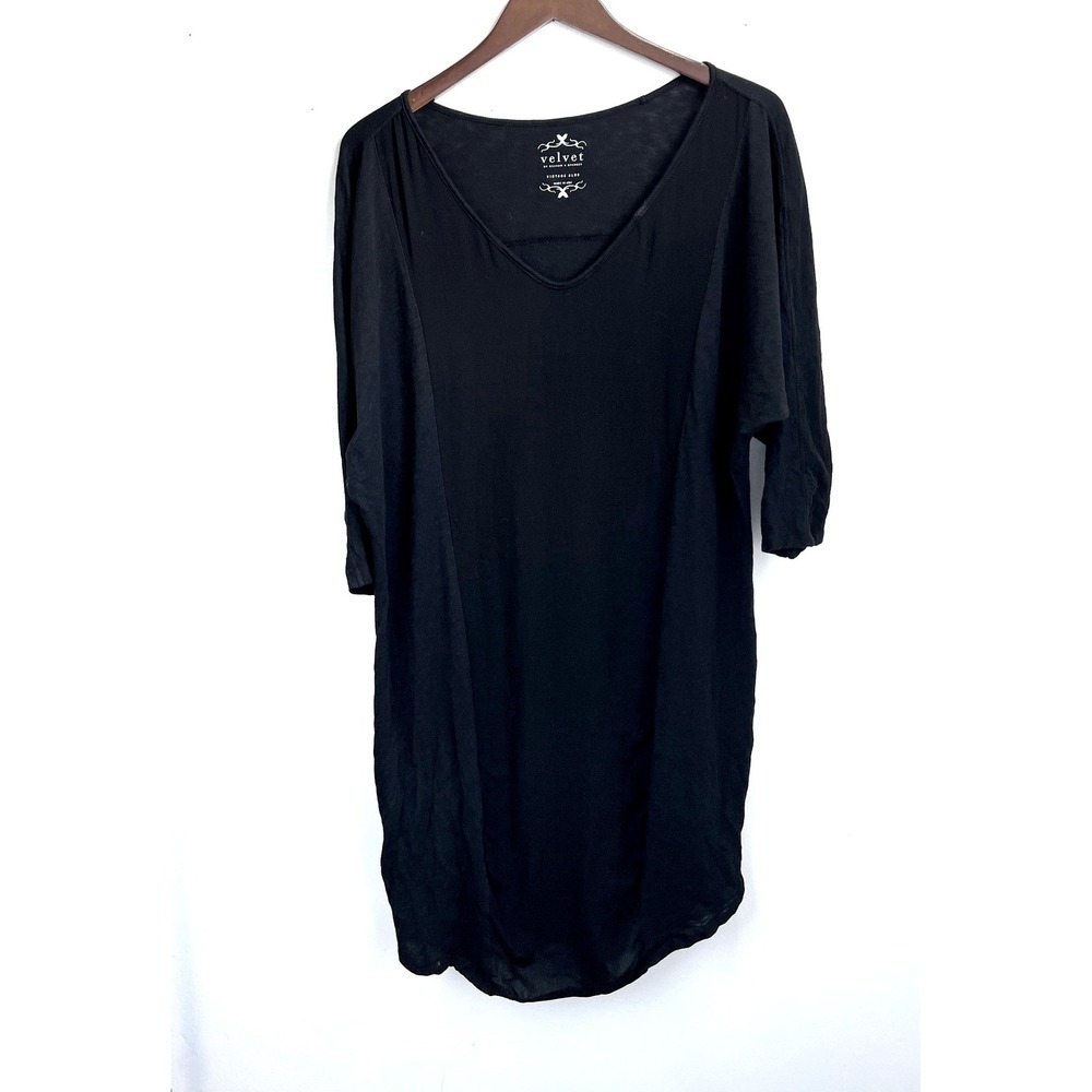 Velvet by Graham & Spencer Tunic Top Black Large Cotton Slub‎ Dolman Sleeve Boho